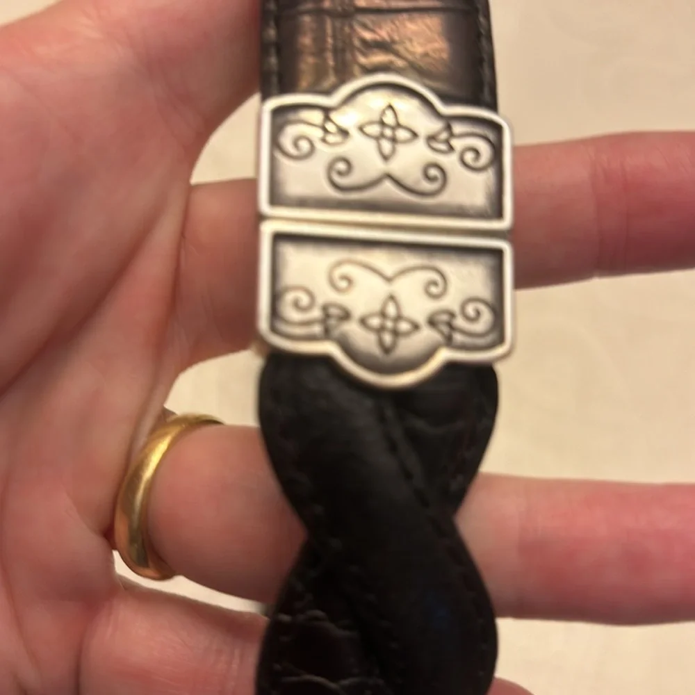Brighton Braided Reversible Black Brown Silver-tone Embellishments 39.5” (B40169